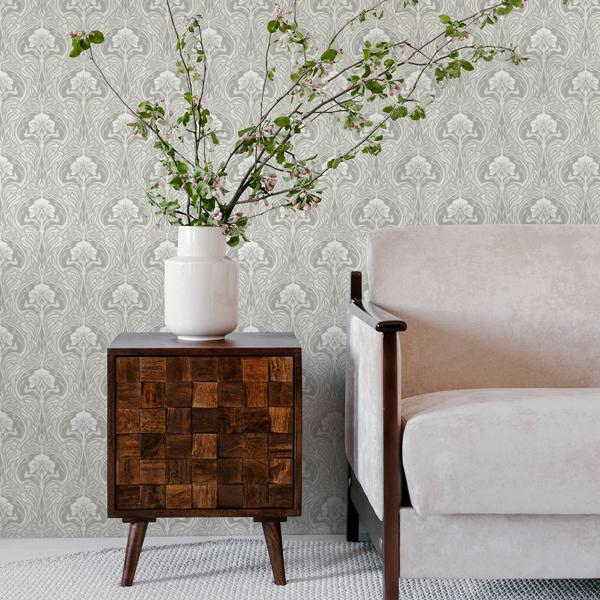 A Street Prints Mucha Off-White Botanical Ogee Wallpaper