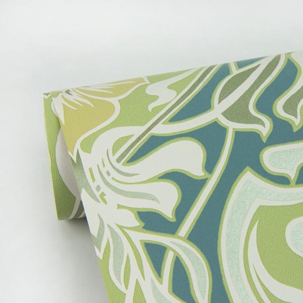 A Street Prints Mucha Teal Botanical Ogee Wallpaper