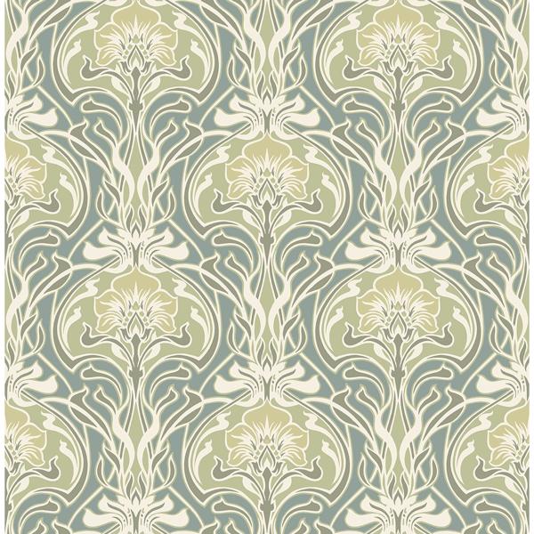 a street prints Mucha Teal Botanical Ogee Wallpaper