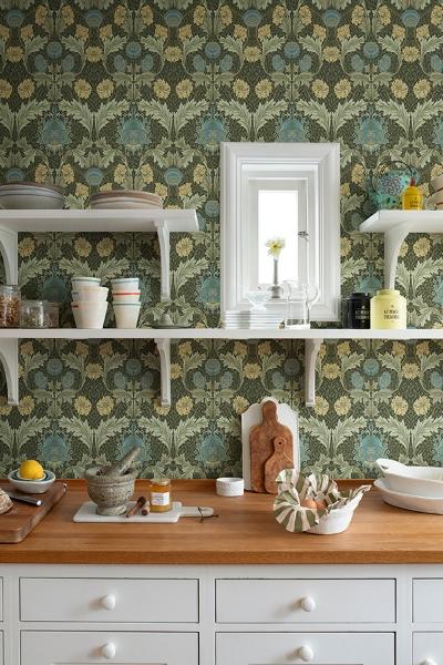 A Street Prints Myrtle Dark Green Floral Ogee Wallpaper
