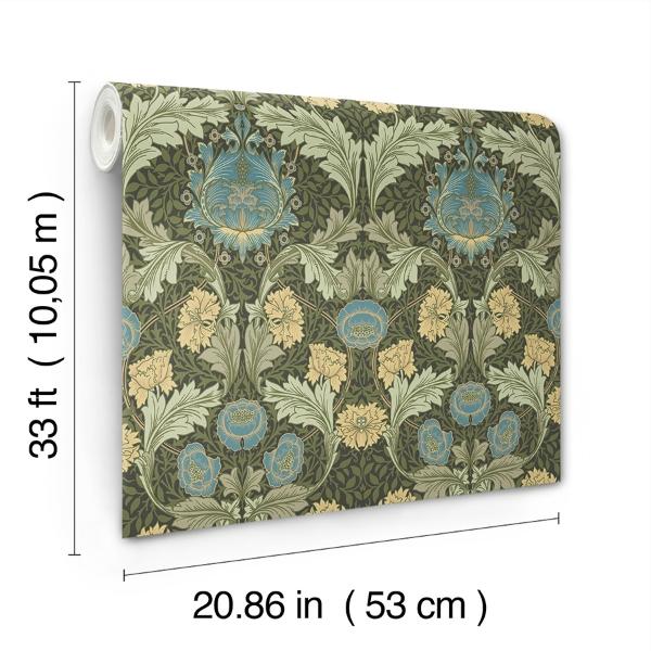 A Street Prints Myrtle Dark Green Floral Ogee Wallpaper