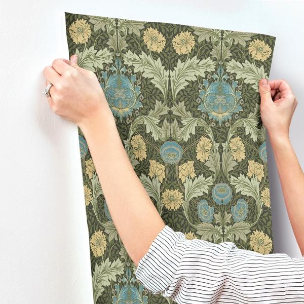 A Street Prints Myrtle Dark Green Floral Ogee Wallpaper