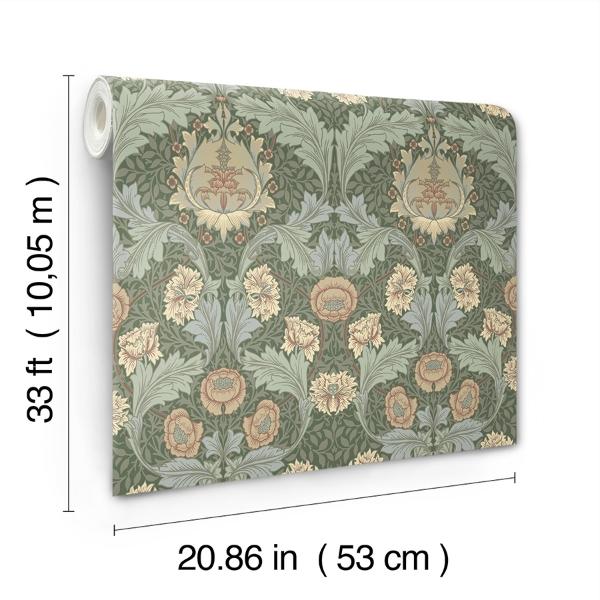 A Street Prints Myrtle Sea Green Floral Ogee Wallpaper