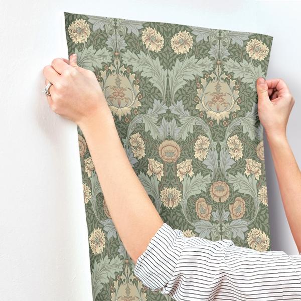 A Street Prints Myrtle Sea Green Floral Ogee Wallpaper