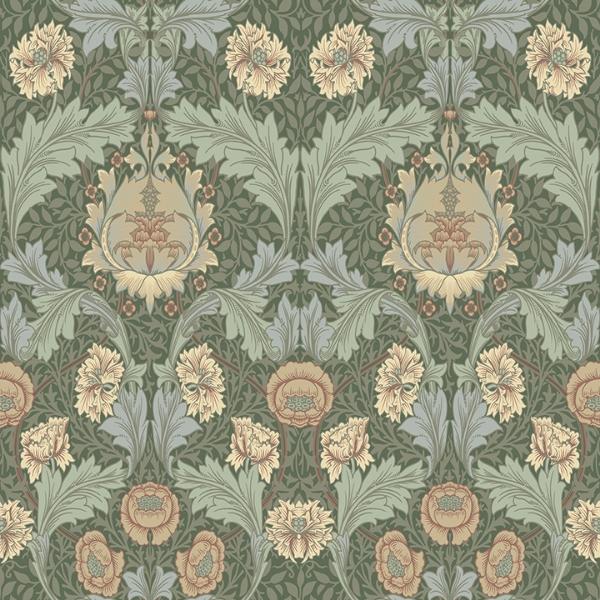 a street prints Myrtle Sea Green Floral Ogee Wallpaper