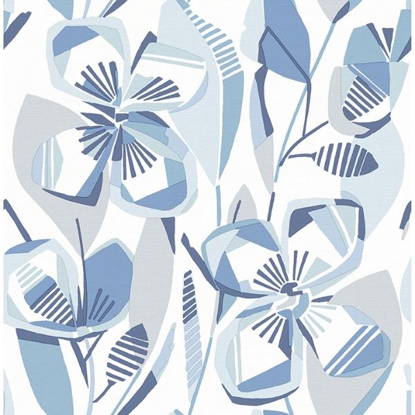 a street prints Nathalie Blue Abstract Blooms Wallpaper