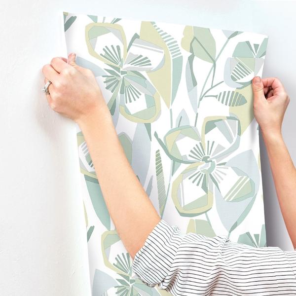 A Street Prints Nathalie Light Green Abstract Blooms Wallpaper