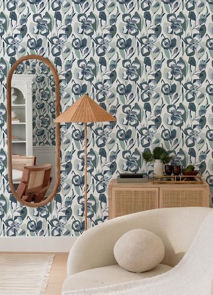 A Street Prints Nathalie Navy Abstract Blooms Wallpaper