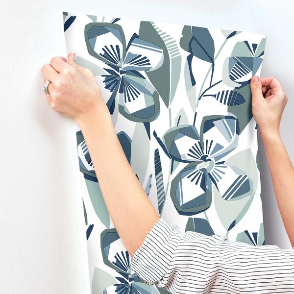A Street Prints Nathalie Navy Abstract Blooms Wallpaper
