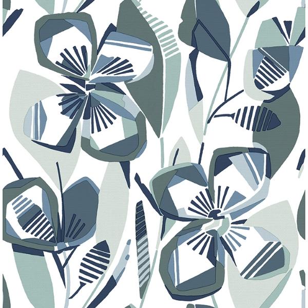 a street prints Nathalie Navy Abstract Blooms Wallpaper