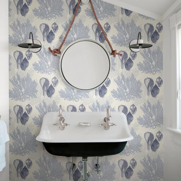 A Street Prints Nauset Blue Seashell Shores Wallpaper