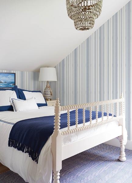 A Street Prints Navarres Stripe Blue Faux Linen Wallpaper