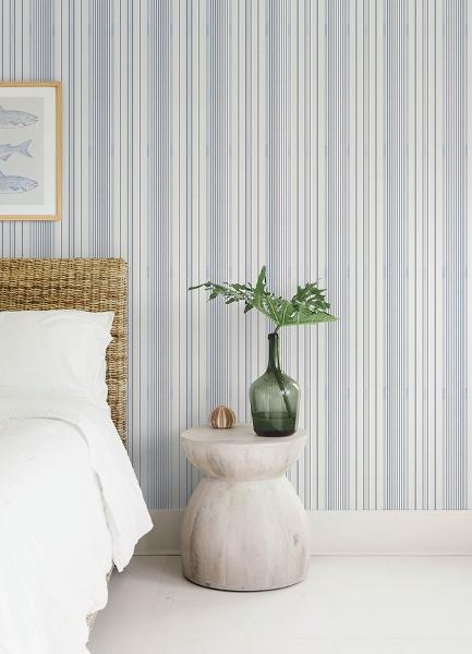 A Street Prints Navarres Stripe Blue Faux Linen Wallpaper