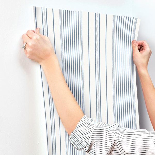 A Street Prints Navarres Stripe Blue Faux Linen Wallpaper