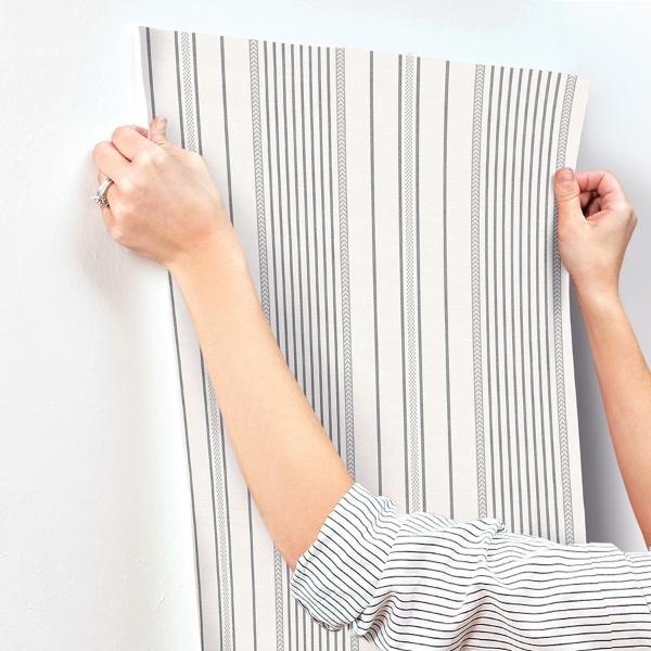 A Street Prints Navarres Stripe Charcoal Faux Linen Wallpaper