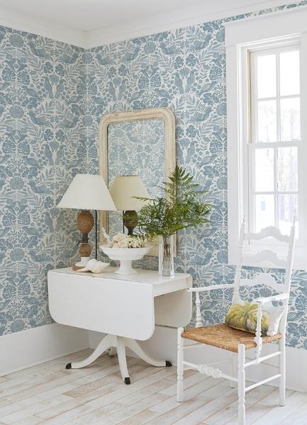 A Street Prints Nestle Blue Bird Block Print Wallpaper