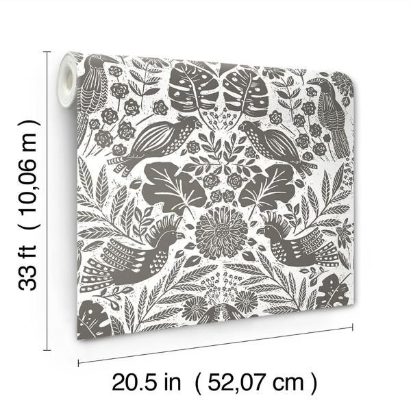 A Street Prints Nestle Charcoal Bird Block Print Wallpaper