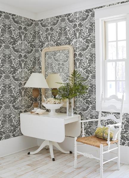 A Street Prints Nestle Charcoal Bird Block Print Wallpaper