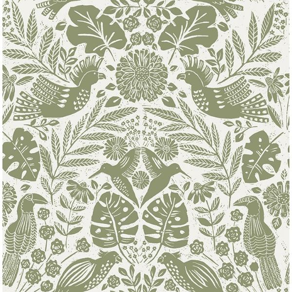 a street prints Nestle Green Bird Block Print Wallpaper