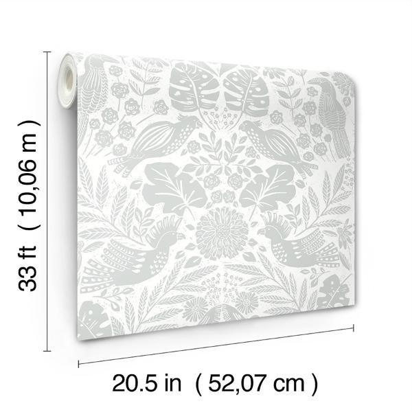 A Street Prints Nestle Light Grey Bird Block Print Wallpaper