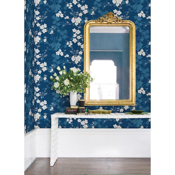 A Street Prints Nicolette Navy Floral Trail Wallpaper