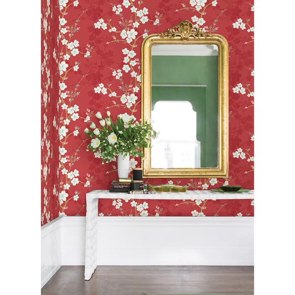 A Street Prints Nicolette Red Floral Trail Wallpaper