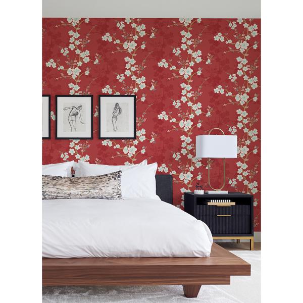 A Street Prints Nicolette Red Floral Trail Wallpaper