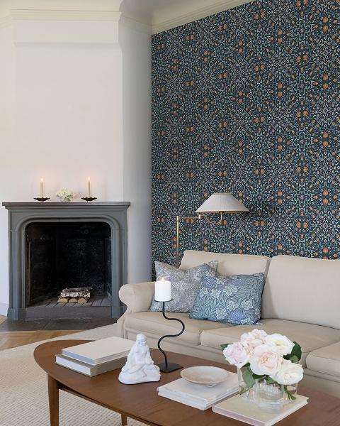 A Street Prints No 1 Holland Park Dark Blue Floral Wallpaper