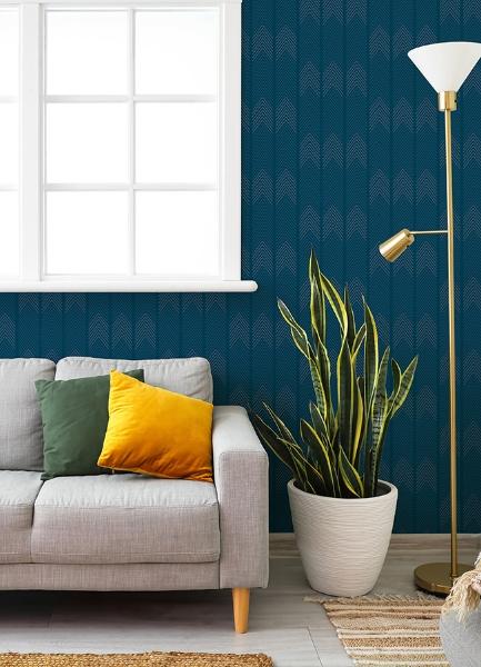 A Street Prints Nyle Dark Blue Chevron Stripes Wallpaper