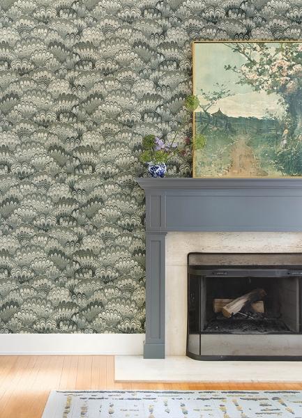 A Street Prints Octavia Dark Green Marbled Ink Wallpaper