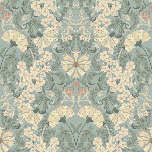 a street prints Ojvind Light Blue Floral Ogee Wallpaper