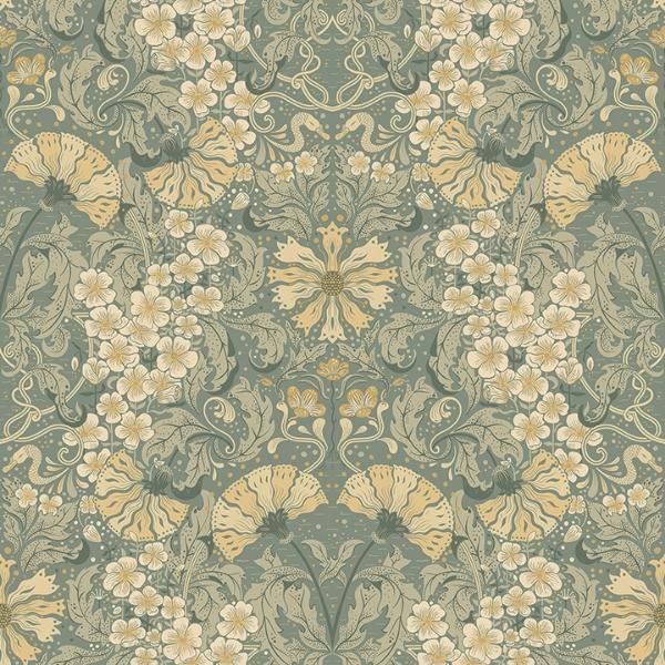 a street prints Ojvind Sea Green Floral Ogee Wallpaper