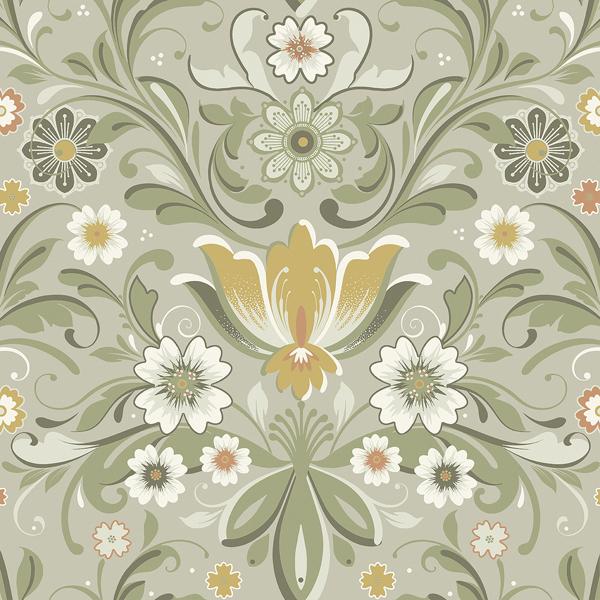 a street prints Ostanskar Green Retro Floral Wallpaper