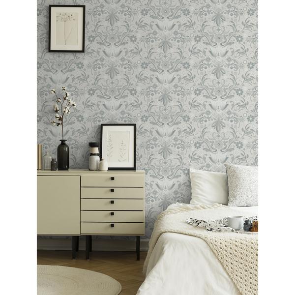 A Street Prints Ostanskar Light Grey Retro Floral Wallpaper