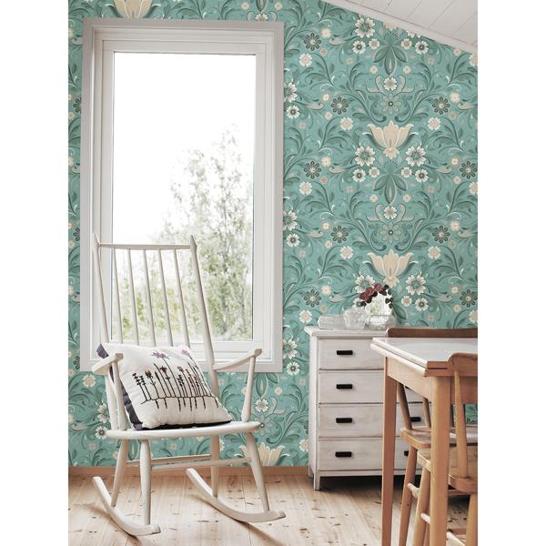 A Street Prints Ostanskar Turquoise Retro Floral Wallpaper