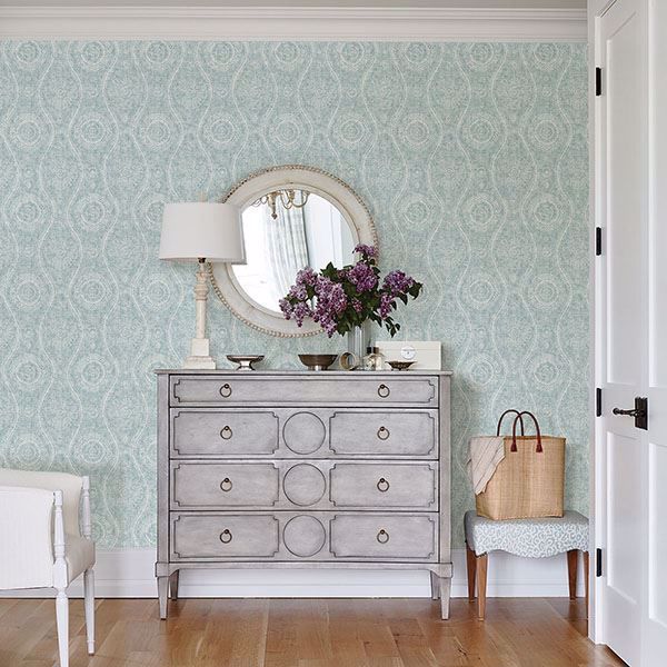 A Street Prints Painterly Aqua Wallpaper By Sarah Richardson