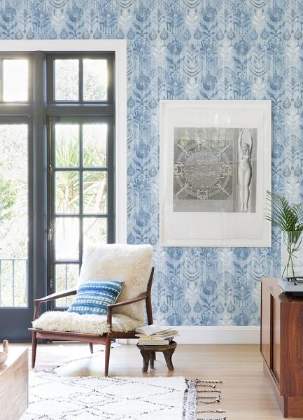 A Street Prints Pavord Blue Floral Shibori Wallpaper