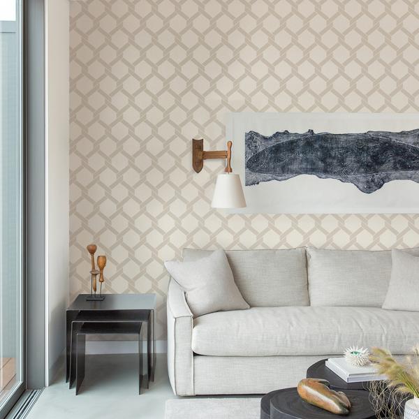 A Street Prints Payton Beige Hexagon Trellis Wallpaper