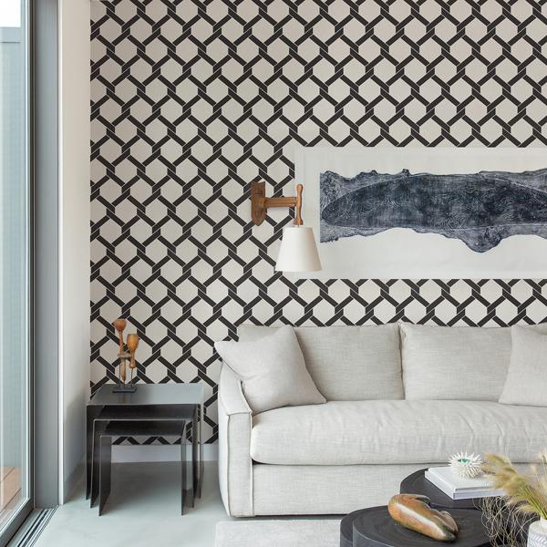 A Street Prints Payton Black Hexagon Trellis Wallpaper