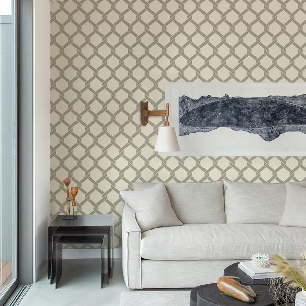 A Street Prints Payton Grey Hexagon Trellis Wallpaper