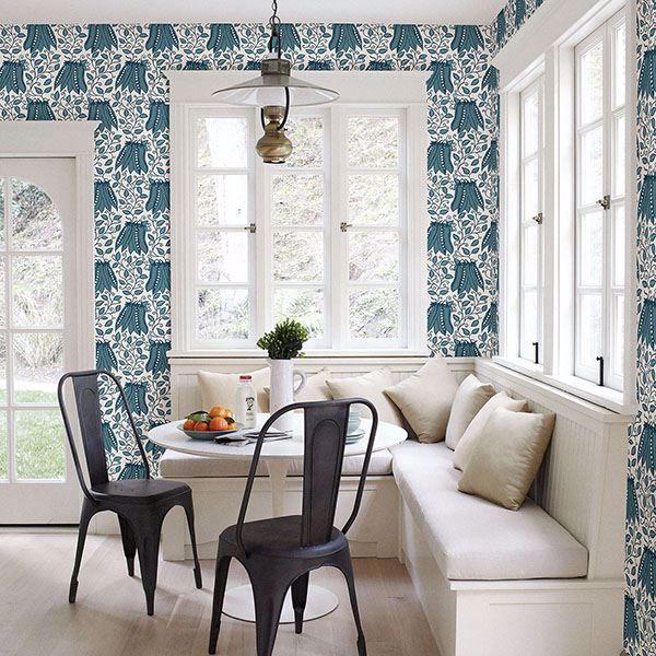 A Street Prints Peas In A Pod Teal Garden Wallpaper