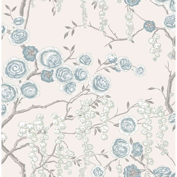 a street prints Peony Tree Aqua Wallpaper by Sarah Richardson