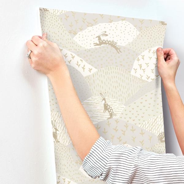 A Street Prints Peter Light Grey Rabbit Fields Wallpaper