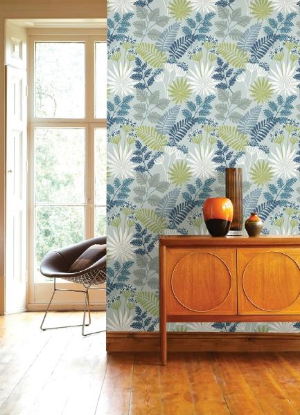 A Street Prints Praslin Sky Blue Botanical Wallpaper