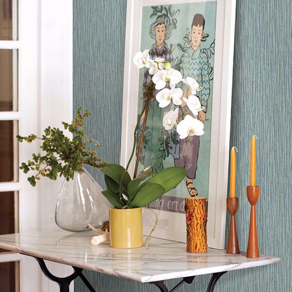 A Street Prints Raffia Thames Aqua Faux Grasscloth Wallpaper