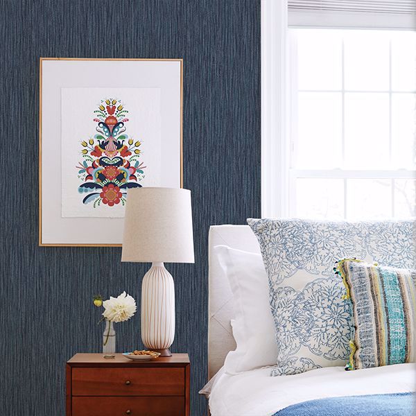 A Street Prints Raffia Thames Blue Faux Grasscloth Wallpaper