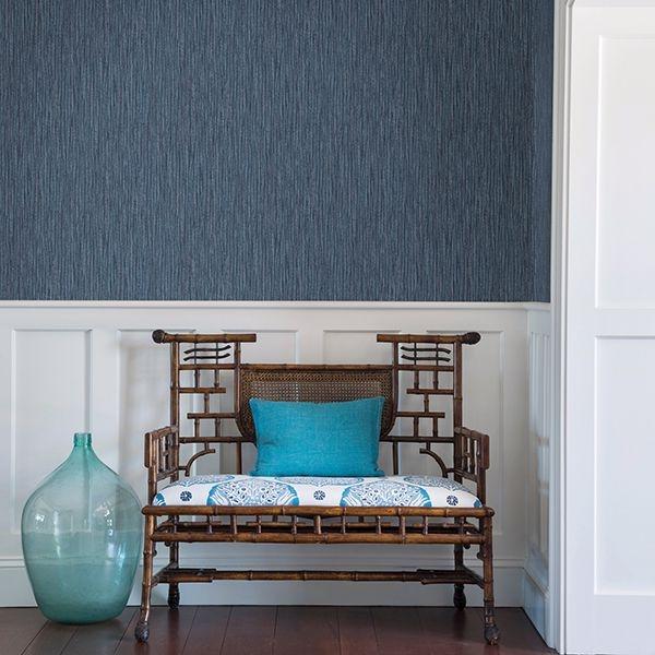A Street Prints Raffia Thames Blue Faux Grasscloth Wallpaper