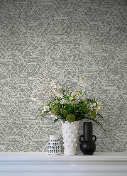 A Street Prints Retreat Charcoal Quilted Geometric Wallpaper