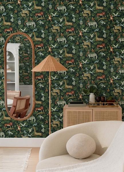 A Street Prints Rigby Green Jungle Animals Wallpaper