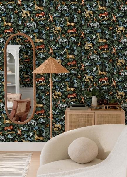 A Street Prints Rigby Multicolor Jungle Animals Wallpaper